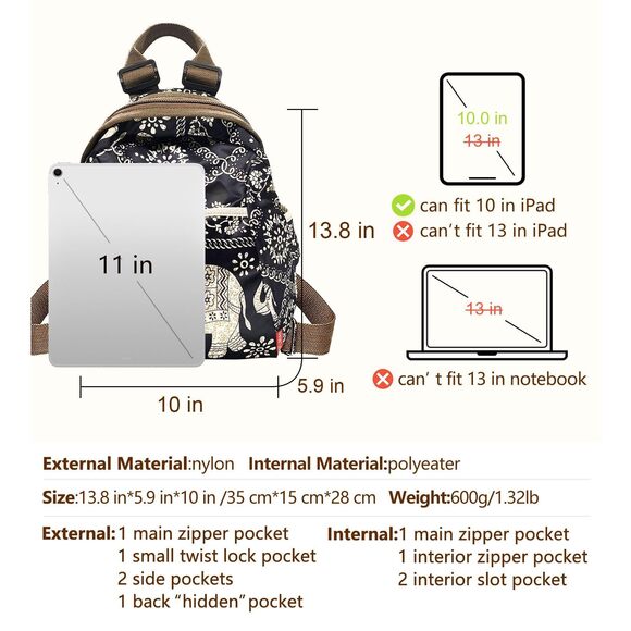 1569 Nylon Backpack Purse Fashion Waterproof Shoulder Bag Casual Daypack
